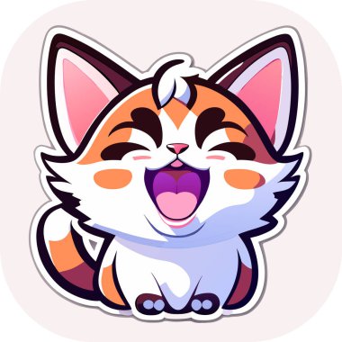 kedi mutlu ve şımarık kedi miyavlıyor şirin, komik kedi çizgi filmi, logo, poster, tişört, vektör.