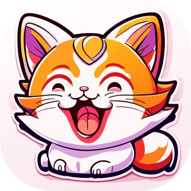 kedi mutlu ve şımarık kedi miyavlıyor şirin, komik kedi çizgi filmi, logo, poster, tişört, vektör.