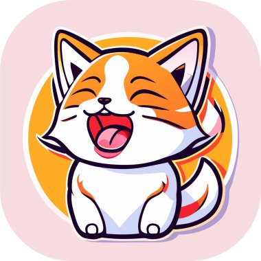 kedi mutlu ve şımarık kedi miyavlıyor şirin, komik kedi çizgi filmi, logo, poster, tişört, vektör.