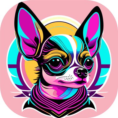 Chihuahua tişörtü tasarımı, pastel gotik, vektör, Chihuahua köpek yüz çizimi, şirin küçük chihuahua köpeği izole edilmiş arka plan. 