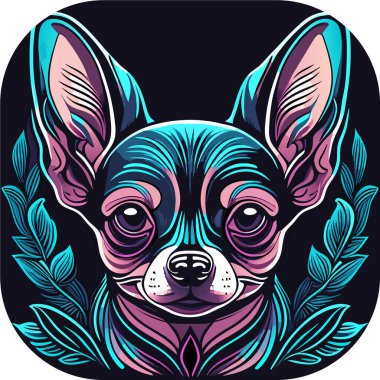 Chihuahua tişörtü tasarımı, pastel gotik, vektör, Chihuahua köpek yüz çizimi, şirin küçük chihuahua köpeği izole edilmiş arka plan. 
