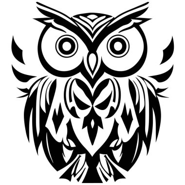 Resimli baykuş, tişört tasarımı, vektör sanatı, şirin ve ilginç, fantezi sanatı, Baykuş - vektör illüstrasyonu. Satılan arkaplanda simge tasarımı