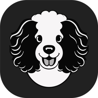 Şirin, mutlu, kaniş köpeği kafası, taslak vektör, düz siyah arkaplan, minimal çizgi sanatı, ikon havalı kaniş köpeği, kolay düzenlenebilir vektör çizimi. Evcil hayvan.