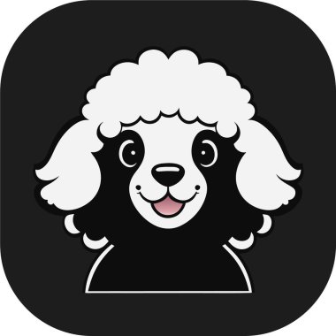 Şirin, mutlu, kaniş köpeği kafası, taslak vektör, düz siyah arkaplan, minimal çizgi sanatı, ikon havalı kaniş köpeği, kolay düzenlenebilir vektör çizimi. Evcil hayvan.