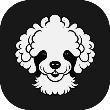 Şirin, mutlu, kaniş köpeği kafası, taslak vektör, düz siyah arkaplan, minimal çizgi sanatı, ikon havalı kaniş köpeği, kolay düzenlenebilir vektör çizimi. Evcil hayvan.