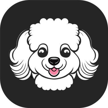 Şirin, mutlu, kaniş köpeği kafası, taslak vektör, düz siyah arkaplan, minimal çizgi sanatı, ikon havalı kaniş köpeği, kolay düzenlenebilir vektör çizimi. Evcil hayvan.