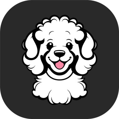 Şirin, mutlu, kaniş köpeği kafası, taslak vektör, düz siyah arkaplan, minimal çizgi sanatı, ikon havalı kaniş köpeği, kolay düzenlenebilir vektör çizimi. Evcil hayvan.