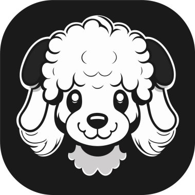 Şirin, mutlu, kaniş köpeği kafası, taslak vektör, düz siyah arkaplan, minimal çizgi sanatı, ikon havalı kaniş köpeği, kolay düzenlenebilir vektör çizimi. Evcil hayvan.