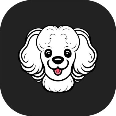 Şirin, mutlu, kaniş köpeği kafası, taslak vektör, düz siyah arkaplan, minimal çizgi sanatı, ikon havalı kaniş köpeği, kolay düzenlenebilir vektör çizimi. Evcil hayvan.