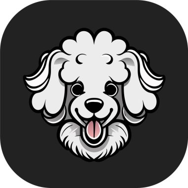 Şirin, mutlu, kaniş köpeği kafası, taslak vektör, düz siyah arkaplan, minimal çizgi sanatı, ikon havalı kaniş köpeği, kolay düzenlenebilir vektör çizimi. Evcil hayvan.