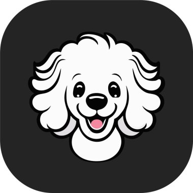 Şirin, mutlu, kaniş köpeği kafası, taslak vektör, düz siyah arkaplan, minimal çizgi sanatı, ikon havalı kaniş köpeği, kolay düzenlenebilir vektör çizimi. Evcil hayvan.