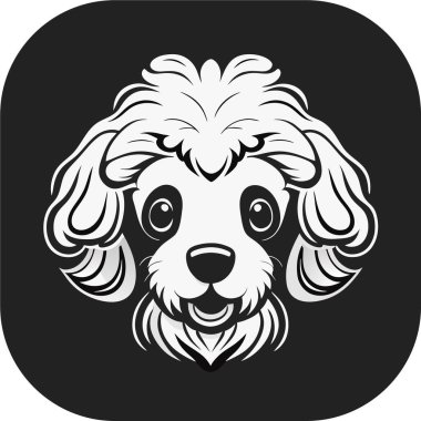 Şirin, mutlu, kaniş köpeği kafası, taslak vektör, düz siyah arkaplan, minimal çizgi sanatı, ikon havalı kaniş köpeği, kolay düzenlenebilir vektör çizimi. Evcil hayvan.