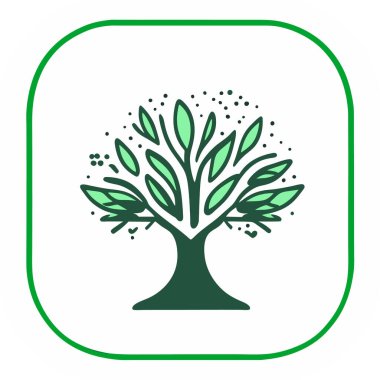 Şablon için dijital simge tasarımı (iOS uygulaması) ağaç yaprak olarak konuşma baloncukları, ekoloji sembolü olarak yeşil ağaç, yaşam-ekolojik konsept vektörü, yapraklı bir ağacın sanat vektörü çizimi, uygulama simgesi.