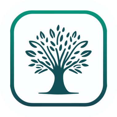 Şablon için dijital simge tasarımı (iOS uygulaması) ağaç yaprak olarak konuşma baloncukları, ekoloji sembolü olarak yeşil ağaç, yaşam-ekolojik konsept vektörü, yapraklı bir ağacın sanat vektörü çizimi, uygulama simgesi.