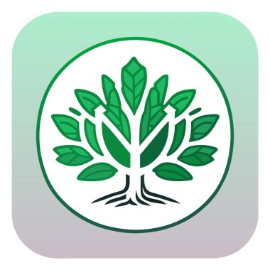 Şablon için dijital simge tasarımı (iOS uygulaması) ağaç yaprak olarak konuşma baloncukları, ekoloji sembolü olarak yeşil ağaç, yaşam-ekolojik konsept vektörü, yapraklı bir ağacın sanat vektörü çizimi, uygulama simgesi.