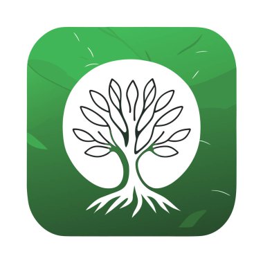 Şablon için dijital simge tasarımı (iOS uygulaması) ağaç yaprak olarak konuşma baloncukları, ekoloji sembolü olarak yeşil ağaç, yaşam-ekolojik konsept vektörü, yapraklı bir ağacın sanat vektörü çizimi, uygulama simgesi.