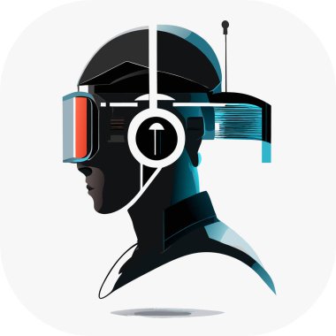 Sanal gerçeklikte oyuncu. VR kulaklık ve soyut Vektör illüstrasyonu takan bir kişi, doğrusal minimalist modern monokromatik multimedya 'ya ilham vererek, karmaşık tanıların doğal portresini sessize aldı..
