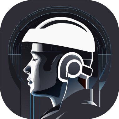 Sanal gerçeklikte oyuncu. VR kulaklık ve soyut Vektör illüstrasyonu takan bir kişi, doğrusal minimalist modern monokromatik multimedya 'ya ilham vererek, karmaşık tanıların doğal portresini sessize aldı..