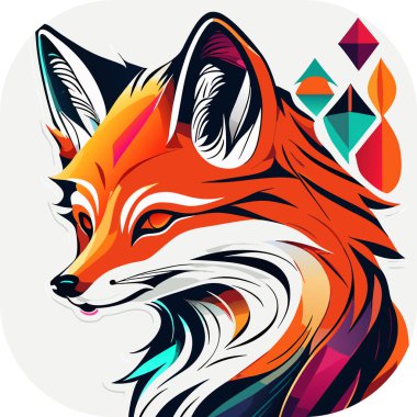 Tilki sanatı, tasarım. Vektör illüstrasyonu, Etiket, Sevimli, Algoritmik sanat, Contour, Vektör, Siyah Arkaplan, Ayrıntılı