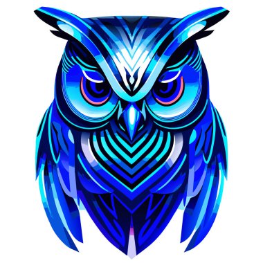 Baykuş, logo, ikon, tişört, baykuş başlı vektör logosu illüstrasyonu, baş logo- vektör illüstrasyonu. Siyah arkaplanda amblem tasarımı