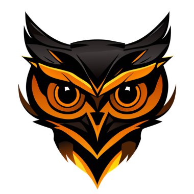 Baykuş, logo, ikon, tişört, baykuş başlı vektör logosu illüstrasyonu, baş logo- vektör illüstrasyonu. Siyah arkaplanda amblem tasarımı