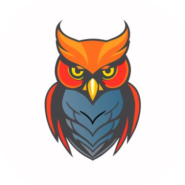 Baykuş, logo, ikon, tişört, baykuş başlı vektör logosu illüstrasyonu, baş logo- vektör illüstrasyonu. Siyah arkaplanda amblem tasarımı