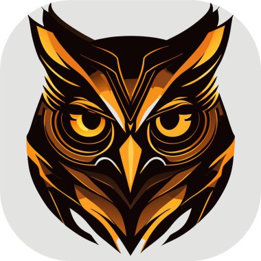 Baykuş, logo, ikon, tişört, baykuş başlı vektör logosu illüstrasyonu, baş logo- vektör illüstrasyonu. Siyah arkaplanda amblem tasarımı