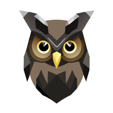 Baykuş, logo, ikon, tişört, baykuş başlı vektör logosu illüstrasyonu, baş logo- vektör illüstrasyonu. Siyah arkaplanda amblem tasarımı