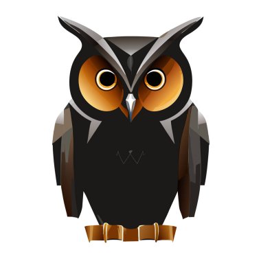 Baykuş, logo, ikon, tişört, baykuş başlı vektör logosu illüstrasyonu, baş logo- vektör illüstrasyonu. Siyah arkaplanda amblem tasarımı