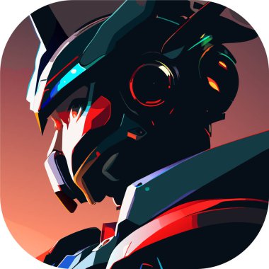 Mocha maskot logosu tasarımı, baş, vektör, tişört veya rozet için robot çizimi. Modern stile sahip vektör, özel robot baş tişörtü çizimi. Meka baş logosu Mecha Kafa İllüstrasyonu