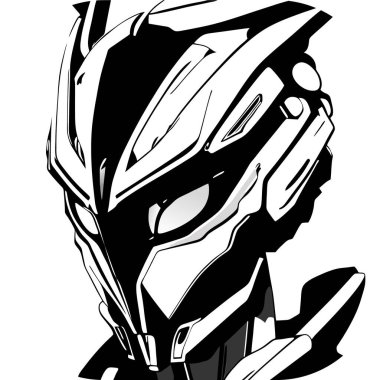 Mocha maskot logosu tasarımı, baş, vektör, tişört veya rozet için robot çizimi. Modern stile sahip vektör, özel robot baş tişörtü çizimi. Meka baş logosu Mecha Kafa İllüstrasyonu