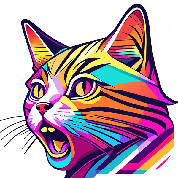 猫の幸せとおしゃれな猫の発光ステッカーかわいい 面白い猫の漫画 ポスター Tシャツ ベクトル — ストックベクタ