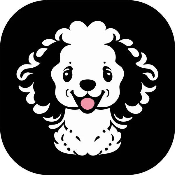 Cute Happy Poodle Dog Head Outline Vector Flat Black Background — Stock Vector