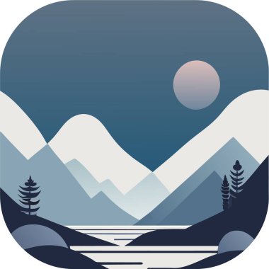 Tek renkli minimalist duvar kağıdı, doğal bir elementin çizgi çizimi, Minimum Dağlar Sanatı, Peyzaj Sanatı.