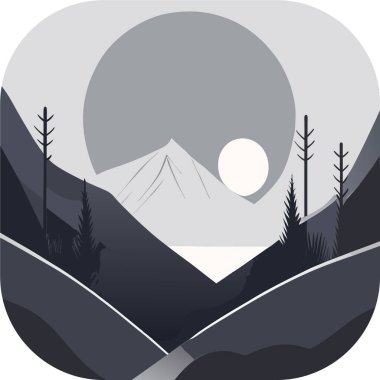 Tek renkli minimalist duvar kağıdı, doğal bir elementin çizgi çizimi, Minimum Dağlar Sanatı, Peyzaj Sanatı.