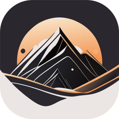 Tek renkli minimalist duvar kağıdı, doğal bir elementin çizgi çizimi, Minimum Dağlar Sanatı, Peyzaj Sanatı.