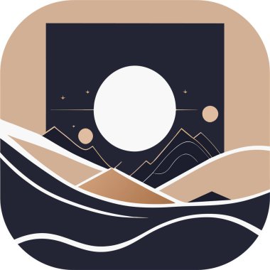 Tek renkli minimalist duvar kağıdı, doğal bir elementin çizgi çizimi, Minimum Dağlar Sanatı, Peyzaj Sanatı.