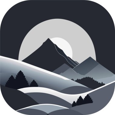 Tek renkli minimalist duvar kağıdı, doğal bir elementin çizgi çizimi, Minimum Dağlar Sanatı, Peyzaj Sanatı.