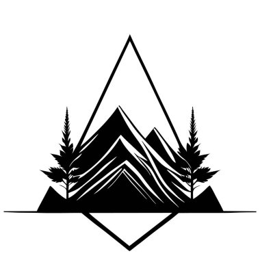 Tek renkli minimalist duvar kağıdı, doğal bir elementin çizgi çizimi, Minimum Dağlar Sanatı, Peyzaj Sanatı.