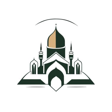 Arka planda bir cami çizimi, İslami logo tasarım vektörü, cami pin vektörü, Müslüman logosu, simge 