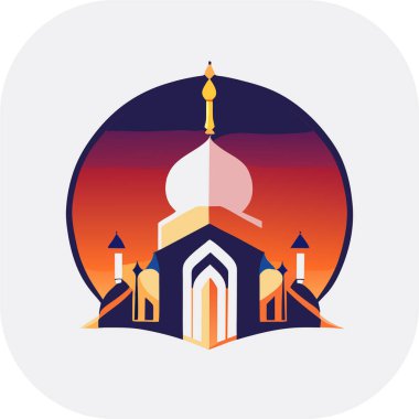 Arka planda bir cami çizimi, İslami logo tasarım vektörü, cami pin vektörü, Müslüman logosu, simge 
