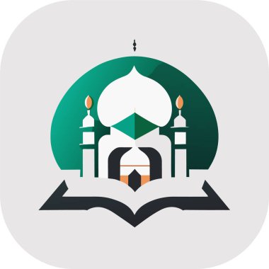 Arka planda bir cami çizimi, İslami logo tasarım vektörü, cami pin vektörü, Müslüman logosu, simge 