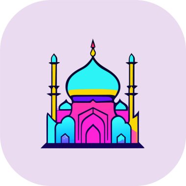 Arka planda bir cami çizimi, İslami logo tasarım vektörü, cami pin vektörü, Müslüman logosu, simge 