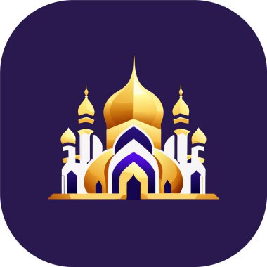 Arka planda bir cami çizimi, İslami logo tasarım vektörü, cami pin vektörü, Müslüman logosu, simge 