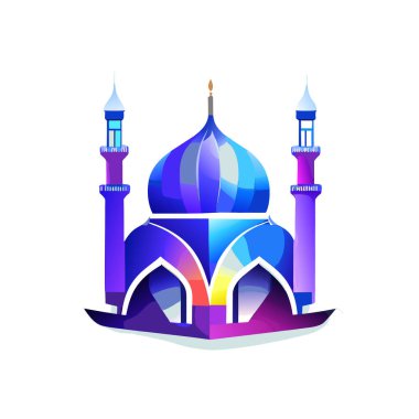 Arka planda bir cami çizimi, İslami logo tasarım vektörü, cami pin vektörü, Müslüman logosu, simge 