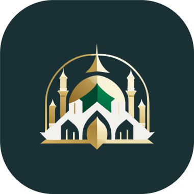 Arka planda bir cami çizimi, İslami logo tasarım vektörü, cami pin vektörü, Müslüman logosu, simge 