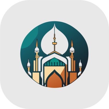 Arka planda bir cami çizimi, İslami logo tasarım vektörü, cami pin vektörü, Müslüman logosu, simge 