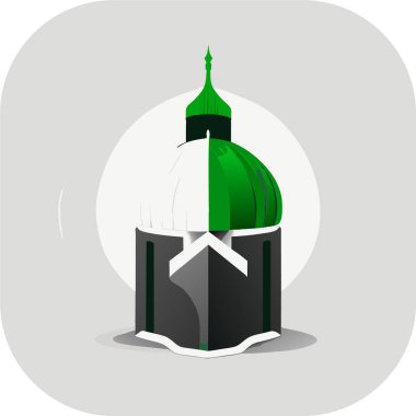 Arka planda bir cami çizimi, İslami logo tasarım vektörü, cami pin vektörü, Müslüman logosu, simge 