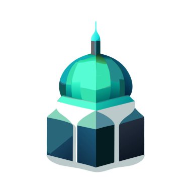 Arka planda bir cami çizimi, İslami logo tasarım vektörü, cami pin vektörü, Müslüman logosu, simge 