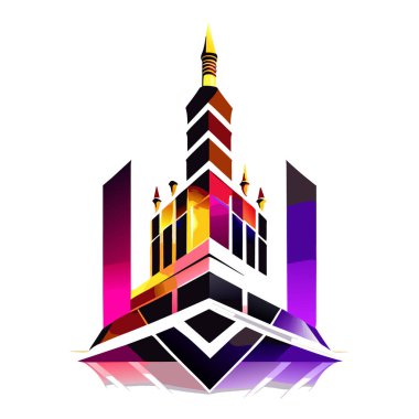 Arka planda bir cami çizimi, İslami logo tasarım vektörü, cami pin vektörü, Müslüman logosu, simge 